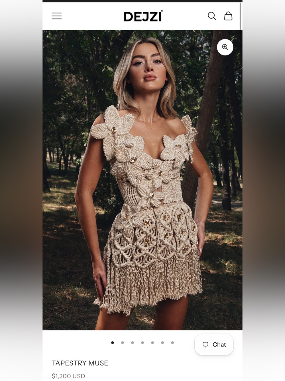 DEJZI tapestryMuse Crochet Mini Dress in Beige